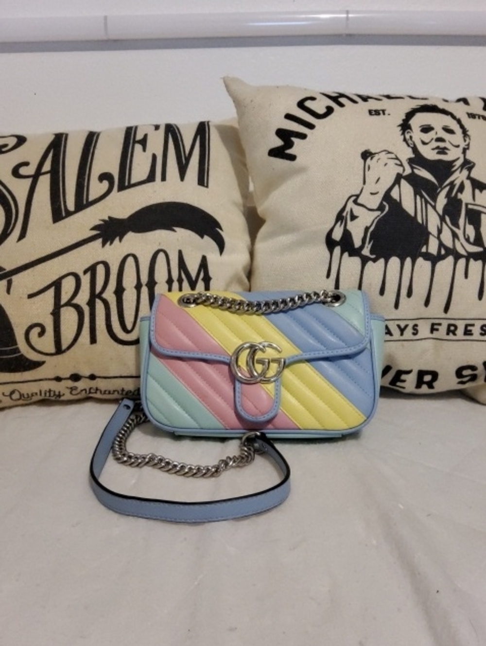 Gucci Marmont Pastel Chevron Quilted Shoulder Bag with Chain Strap - Read!
